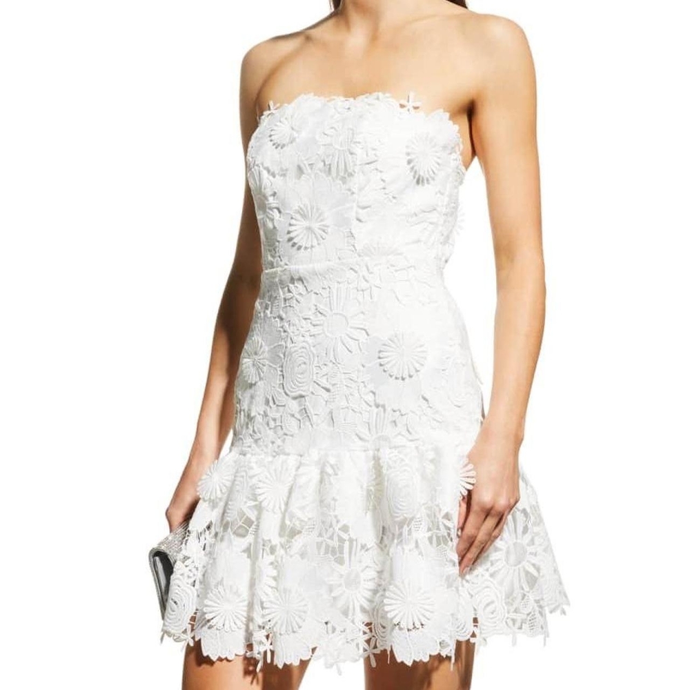 NWT Milly Strapless White Floral 3D Lace Applique Dress